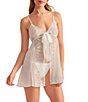 Rya Collection Opera Sleeveless V-Neck Embroidered Netting Chiffon Tie-Front Babydoll Set - Image 5