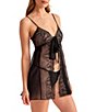 Rya Collection Opera Sleeveless V-Neck Embroidered Netting Chiffon Tie-Front Babydoll Set - Image 3