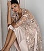 Color:Sepia Rose - Image 3 - Stunning Coordinating 3/4 Sleeve Embroidered Robe