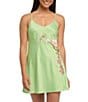 Color:Green Apple - Image 3 - Valencia Satin Floral Embroidered Chemise