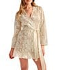 Rya Collection Voltaire Embroidered Charmeuse Long Sleeve Short Robe - Image 1