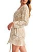 Rya Collection Voltaire Embroidered Charmeuse Long Sleeve Short Robe - Image 3