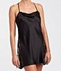 Color:Black - Image 1 - Lace Charmeuse Cowl Neck Sleeveless Solid Chemise