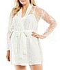 Color:Ivory - Image 1 - Plus Size Lace Short Wrap Banded Collar 3/4 Sleeve Robe