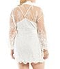 Color:Ivory - Image 2 - Plus Size Lace Short Wrap Banded Collar 3/4 Sleeve Robe