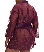 Color:Aubergine - Image 2 - Plus Size Lace Short Wrap Banded Collar 3/4 Sleeve Robe