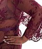 Color:Aubergine - Image 3 - Plus Size Lace Short Wrap Banded Collar 3/4 Sleeve Robe