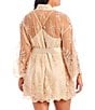 Color:Champagne - Image 2 - Plus Size Lace Short Wrap Banded Collar 3/4 Sleeve Robe