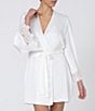 Color:Ivory - Image 1 - Rosey Charmeuse 3/4 Lace Sleeve Tie Belt Robe