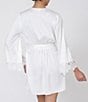 Color:Ivory - Image 2 - Rosey Charmeuse 3/4 Lace Sleeve Tie Belt Robe