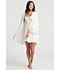 Color:Ivory - Image 4 - Rosey Charmeuse 3/4 Lace Sleeve Tie Belt Robe