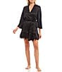 Rya Collection Swan Charmeuse Ostrich Feather Trim Hem 3/4 Sleeve Robe, Color:Black - Image 3