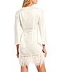 Color:Ivory - Image 2 - Swan Charmeuse Ostrich Feather Trim Hem 3/4 Sleeve Robe