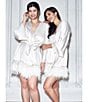 Color:Ivory - Image 5 - Swan Charmeuse Ostrich Feather Trim Hem 3/4 Sleeve Robe