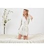 Color:Ivory - Image 6 - Swan Charmeuse Ostrich Feather Trim Hem 3/4 Sleeve Robe