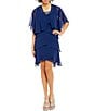 Color:Navy - Image 1 - Beaded Round Neck Short Sleeve Tiered 2-Piece Jacket Dress
