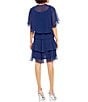 Color:Navy - Image 2 - Beaded Round Neck Short Sleeve Tiered 2-Piece Jacket Dress