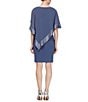 Color:Lilac Haze - Image 2 - Boat Neck 3/4 Sleeve Cold Shoulder Foil Trim Asymmetrical Overlay Dress