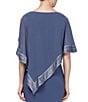 Color:Lilac Haze - Image 4 - Boat Neck 3/4 Sleeve Cold Shoulder Foil Trim Asymmetrical Overlay Dress