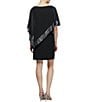 Color:Black/Silver - Image 2 - Round Neck 3/4 Sleeve Cold Shoulder Foil Trim Asymmetrical Overlay Dress