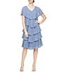Color:Periwinkle - Image 1 - Jewel V-Neck Short Sleeve Georgette Tiered Capelet Shift Dress