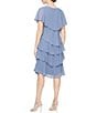Color:Periwinkle - Image 2 - Jewel V-Neck Short Sleeve Georgette Tiered Capelet Shift Dress