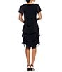 Color:Black - Image 2 - Jewel V-Neck Short Sleeve Georgette Tiered Capelet Shift Dress