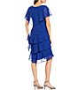 Color:Cobalt - Image 2 - Jewel V-Neck Short Sleeve Georgette Tiered Capelet Shift Dress