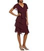 Ignite Evenings Jewel V-Neck Short Sleeve Georgette Tiered Capelet Shift Dress - Image 5