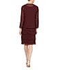 Color:Fig - Image 2 - Sequin Detail Scoop Neck Long Sleeve Chiffon Tiered 2-Piece Jacket Dress