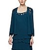 Color:Mid Teal - Image 4 - Sequin Detail Scoop Neck Long Sleeve Chiffon Tiered 2-Piece Jacket Dress