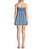 Color:Chambray - Image 2 - Adjustable Strap Chambray Ruffle Denim Mini Dress