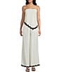 Sadie & Sage Linen Blend Ric Rac Trim Coordinating Wide Leg Pants, Color:Oatmeal - Image 3