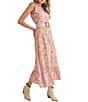 Color:Floral - Image 3 - Moonscape Woven V-Neck Tie Strap Button Front A-Line Tiered Midi Dress