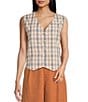 Sadie & Sage Plaid Button Front Vest Top, Color:Blue/Tan - Image 1