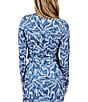 Sadie & Sage Printed Texture Knit High Neck Long Sleeve Side Ruched Fitted Top, Color:Blue Multi - Image 2
