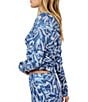 Sadie & Sage Printed Texture Knit High Neck Long Sleeve Side Ruched Fitted Top, Color:Blue Multi - Image 3