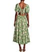 Sadie & Sage Rainy Days Textured Woven Floral Print Square Neck Short Sleeve Tie Back Tiered Maxi Dress, Color:Green Multi - Image 2