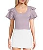 Color:Lilac - Image 1 - Scoop Neck Eyelet Ruffled Short Sleeve Top
