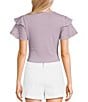 Color:Lilac - Image 2 - Scoop Neck Eyelet Ruffled Short Sleeve Top