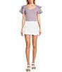 Color:Lilac - Image 3 - Scoop Neck Eyelet Ruffled Short Sleeve Top