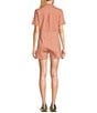 Sadie & Sage Short Sleeve Stretch Denim Romper, Color:Coral - Image 2