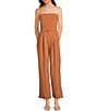 Sadie & Sage Strapless Belted Wide Leg Jumpsuit, Color:Rusty Brown - Image 1