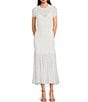 Color:White - Image 1 - Lace Round Neck Short Sleeve Maxi Dress