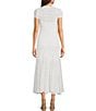 Color:White - Image 2 - Lace Round Neck Short Sleeve Maxi Dress