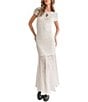Color:White - Image 4 - Lace Round Neck Short Sleeve Maxi Dress