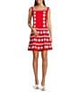 SAIL to SABLE Embroidered Square Neck Sleeveless A-Line Mini Dress, Color:Red - Image 1