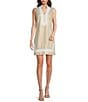 SAIL to SABLE Gold Linen Blend Split Neck Sleeveless Tunic Dress, Color:Gold - Image 1