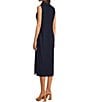 Color:Navy - Image 6 - Linen Blend Stand Collar Button Front Detail Sleeveless Side Slit Midi Shirt Dress