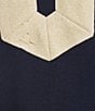 Color:Navy/Gold - Image 4 - SAIL To SABLE Ponte Knit Band Collar Split V-Neck Sleeveless Contrast Trim Shift Dress